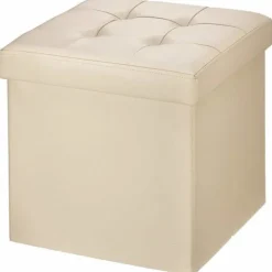 BRIAN - DANY Sittpuffar>Puff Förvaringslåda Vikbar pall Vikbar kub Puff i konstläder, 38 x 38 x 38 cm, Beige