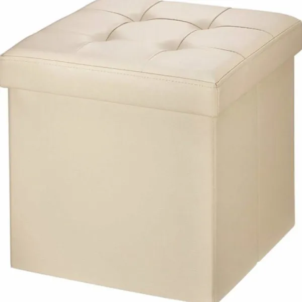 BRIAN - DANY Sittpuffar>Puff Förvaringslåda Vikbar pall Vikbar kub Puff i konstläder, 38 x 38 x 38 cm, Beige