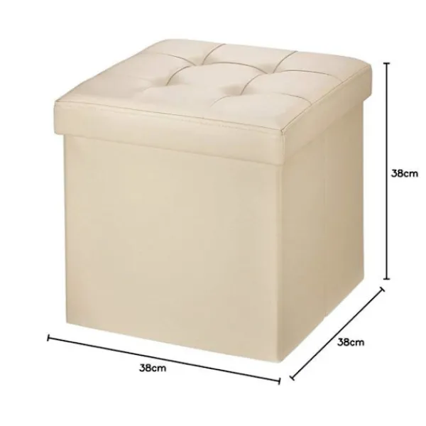 BRIAN - DANY Sittpuffar>Puff Förvaringslåda Vikbar pall Vikbar kub Puff i konstläder, 38 x 38 x 38 cm, Beige