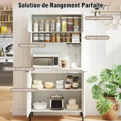 COSTWAY Sideboards>Buffé i kök 164CM , Laddstation, Vinglasställ, Buffé med Dörrar, Justerbar Hylla, för Salong Bar,