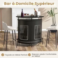 COSTWAY Köksö>Buffé i kök på 4 nivåer med hyllor, 3 stöd för fotglas, fotstöd, industriell barbord för vardagsrum