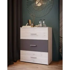 AUCUNE Byråer>Byrå - ADRIA - 3 lådor - Ask ek / Vanlig grå - 75,2 x 41,3 x 89,7 cm