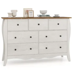 B2X Byråer>Byrå med 7 vikbara tyglådor, skänk i lantlig stil, garderob, grå