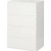 Northio Byråer>Byrå, Skänk Med 4 Lådor, Kontorsskåp Med Tippskydd, Vit, 55 X 33 X 80 Cm