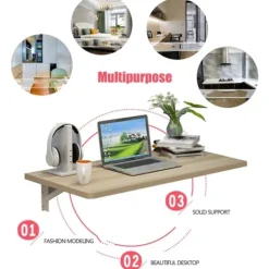 Kontorsmöbler>[CA] Väggmonterat Fällbart Bord Lövverksbord, Trä Fällbart Bord, Vägg (Vit)