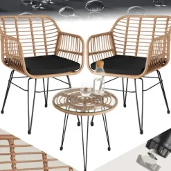 tectake Balkongmöbler>Caféset i konstrotting Molfetta 2+1 natur