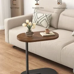 Småbord>C-format sidobord, 360° vridbart & flip-top C-format ändbord, mobila C-sidobord som glider under, laptopställ soffbord för soffa/säng 45x30x60cm