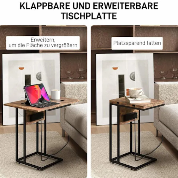 Northio Småbord>C-format sidobord med laddningsstation och hopfällbar topp