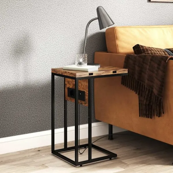 Northio Småbord>C-format sidobord med laddningsstation och hopfällbar topp