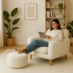 Northix Sittpuffar>Corduroy Puff – Rund Golvkudde, Boho-stil