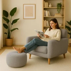 Northix Sittpuffar>Corduroy Puff – Rund Golvkudde, Mjuk & Mångsidig