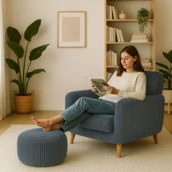 Northix Sittpuffar>Corduroy Puff – Rund Golvkudde, Mjuk & Mångsidig