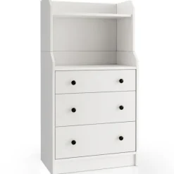 COSTWAY Byråer>3 lådor byrå med 2 öppna hyllor, tippskydd, för vardagsrum, sovrum, entré, 58x36x111cm,