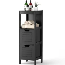 COSTWAY Skåp>badrumsskåp med 2 lådor och 2 hyllor, mångsidig användning för vardagsrum, badrum, sovrum svart