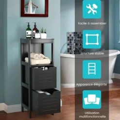 COSTWAY Skåp>badrumsskåp med 2 lådor och 2 hyllor, mångsidig användning för vardagsrum, badrum, sovrum svart