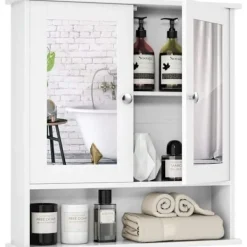 COSTWAY Skåp>badrumsskåp med spegelförvaringsenhet med 3 hyllor och 2 dörrar 56,5 x 13 x 58,5 CM
