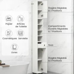 COSTWAY Skåp>badrumsstolpenhet med 2 dörrskåp, 1 låda och 4 justerbara hyllor, 20 x 20 x 180 cm,