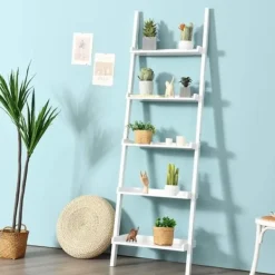 COSTWAY Hyllor>Bokhylla Stegestil Hylla med 5 förvaringsvåningar för Vardagsrum Sovrum 49 x 33 x 191cm Skandinavisk Vit