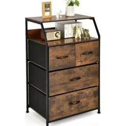 COSTWAY Byråer>byrå med 4 avtagbara tyglådor, industriell stil, förvaringsenhet med översta hyllan och justerbara fötter