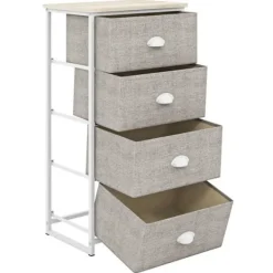 COSTWAY Byråer>byrå med 4 tyglådor, med metallram, hopfällbar, för sovrum, entré, vardagsrum, hall, 45 x 30 x 94 cm,
