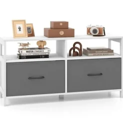 COSTWAY Byråer>byrå med 2 tyglådor - 2 öppna hyllor - Förvaringsenhet för sovrum, vardagsrum, korridorer, entréer, 100 x 30 x 53 cm