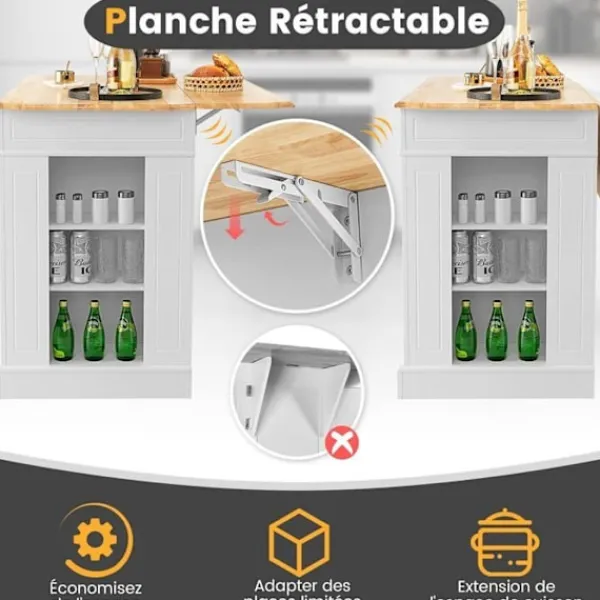 COSTWAY Köksö>Central Island Kök med lådor och 2 dörrar 120x61x92cm Köksvagn med justerbar hylla, sidohyllor