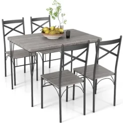 COSTWAY Matgrupper>5-delat matbordsset med 4 stolar, metallstomme, 110 x 70 x 76 cm, för kök, frukostvrå