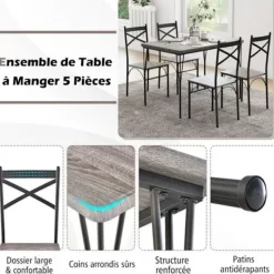 COSTWAY Matgrupper>5-delat matbordsset med 4 stolar, metallstomme, 110 x 70 x 76 cm, för kök, frukostvrå