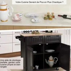 COSTWAY Köksö>Desserte/Chariot de Cuisine à Roulettes - 94x45x94,5 CM - 2 Lådor - 2 Dörrar - Handdukshållare - Kök Ö - Kaffe