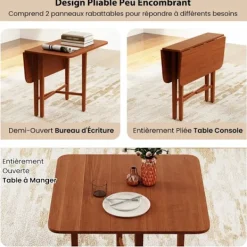 COSTWAY Matbord>Fällbart Fyrkantigt Matbord i Trä för 2-4 Personer med 2 Fällbara Paneler 90 x 90 x 74,5 cm