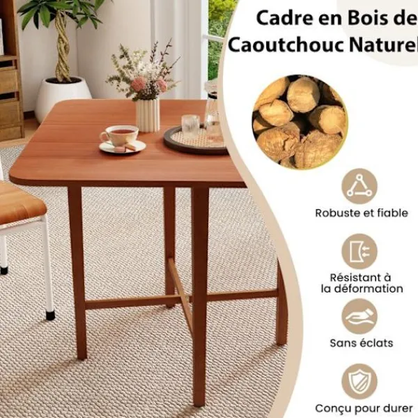 COSTWAY Matbord>Fällbart Fyrkantigt Matbord i Trä för 2-4 Personer med 2 Fällbara Paneler 90 x 90 x 74,5 cm