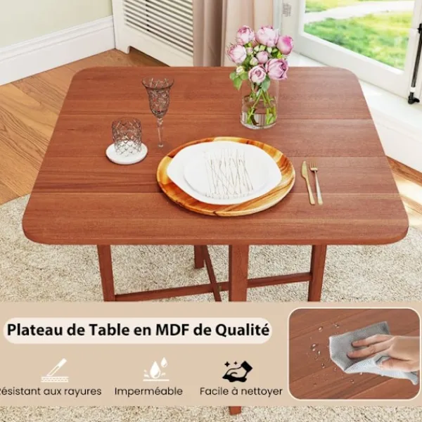 COSTWAY Matbord>Fällbart Fyrkantigt Matbord i Trä för 2-4 Personer med 2 Fällbara Paneler 90 x 90 x 74,5 cm