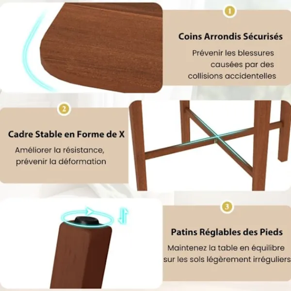 COSTWAY Matbord>Fällbart Fyrkantigt Matbord i Trä för 2-4 Personer med 2 Fällbara Paneler 90 x 90 x 74,5 cm