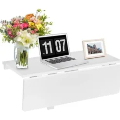 COSTWAY Småbord>Fällbart Väggbord - Hopfällbara brickor 80×60 cm (L x B)-Möbelfoajé för Studenter, Lägenheter, Kök Vit
