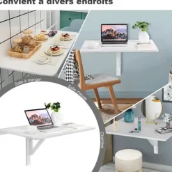 COSTWAY Småbord>Fällbart Väggbord - Hopfällbara brickor 80×60 cm (L x B)-Möbelfoajé för Studenter, Lägenheter, Kök Vit