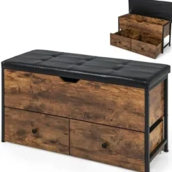 COSTWAY Sideboards>förvaringsbänk, PU vadderad kudde - 101 x 41 x 58 CM - förvaringslåda för sovrum, entré, vardagsrum brun