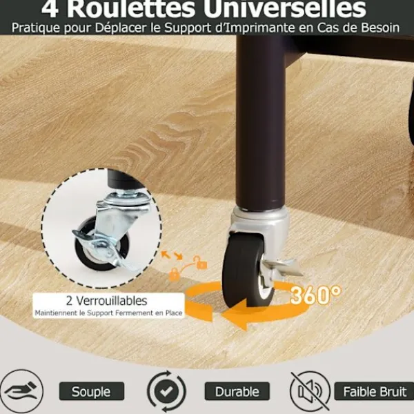 COSTWAY Kontorsmöbler>Förvaringshylla för Skrivare, Scanner, Fax med 3 nivåer, Låsbara hjul 49 x 40 x 65/77 cm (L x B x H) Svart