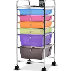 COSTWAY Kontorsmöbler>förvaringstorn på hjul - 6 avtagbara lådor 34 x 43,5 x 76 CM A4-storlek och brevvagn i regnbågsfärg