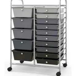 COSTWAY Kontorsmöbler>förvaringstorn på hjul - 15 svarta och gråa avtagbara lådor, 63 x 37 x 87 CM, A4- och Letter-storlek, Silverram