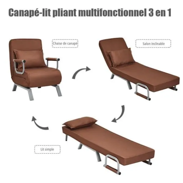 COSTWAY Soffor>Fåtölj Sängsoffa Konvertibel Med Avtagbart Överdrag och Mjuk Skum Med Kudde Yta i Tyg 186x59x28CM