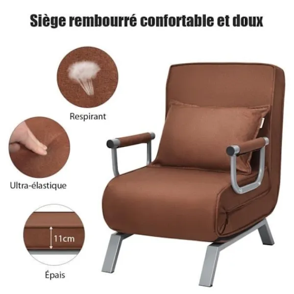 COSTWAY Soffor>Fåtölj Sängsoffa Konvertibel Med Avtagbart Överdrag och Mjuk Skum Med Kudde Yta i Tyg 186x59x28CM