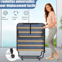 COSTWAY Sängar>hopfällbar säng på hjul, 80 x 190 CM, extrasäng med 6,5 CM skummadrass för hem och kontor, blå