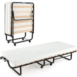 COSTWAY Sängar>hopfällbar säng 80x199 CM med 10 cm tjock skummadrass, hopfällbar säng för 1 person med 15 träribbor
