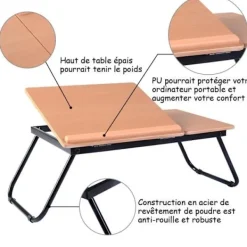 COSTWAY Sängar>hopfällbart överbäddsbord, för bärbar dator, justerbar vinkel i 4 positioner, trä för läsning, arbete, 55x32x23CM