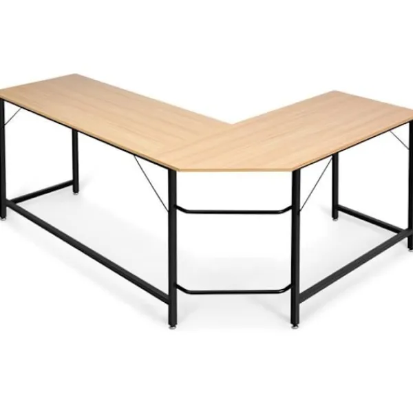 COSTWAY Kontorsmöbler>Hörnskrivbord i industriell stil Spelbord av trä med 6 justerbara ben Naturmetall Separat stöd, 168x125x74 cm