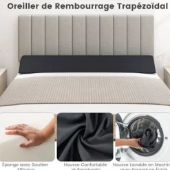 COSTWAY Sängar>Kilkudde för säng Tillverkad av högdensitetssvamp - Sänggavelskudde, sidofickor, Fyll gapet -137x25x13CM
