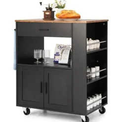 COSTWAY Köksö>Kökö förvaring på hjul (2 låsbara) 82x46x92cm köksö med 3 kryddlådor