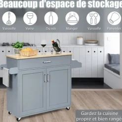 COSTWAY Köksö>köksvagn, köksö på hjul med stort skåp, låda, kryddhylla och handdukshylla