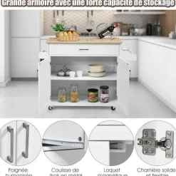 COSTWAY Köksö>köksvagn, köksö på hjul med stort skåp, låda, kryddhylla och handdukshylla