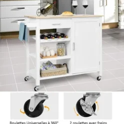 COSTWAY Köksö>köksvagn/vagn på hjul - 100 x 48 x 90 CM - Köksö - Låda - Skåp - Handduksställ - Vit